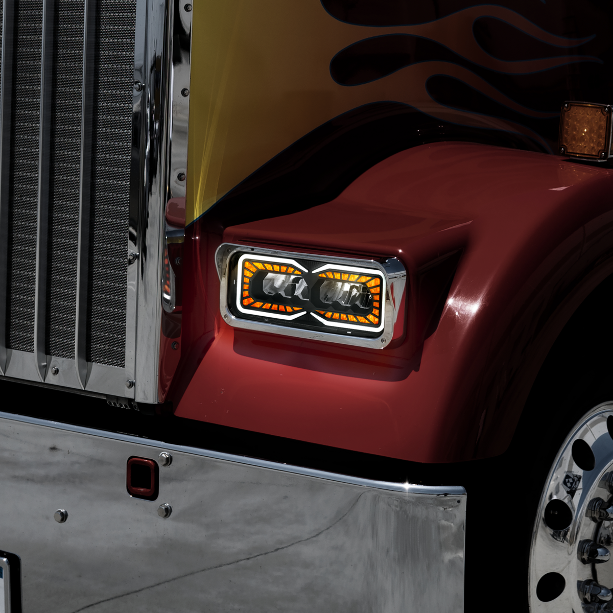 Peterbilt, Kenworth, Freightliner and Western Star 9 LED Headlight with 52 LED Turn and 88 LED Auxiliary Light