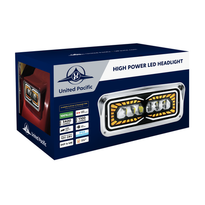 Peterbilt, Kenworth, Freightliner and Western Star 9 LED Headlight with 52 LED Turn and 88 LED Auxiliary Light