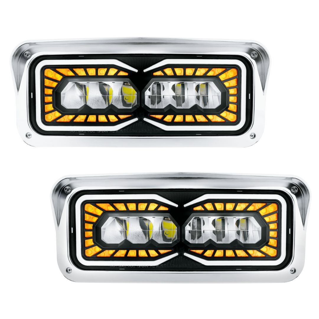 Peterbilt, Kenworth, Freightliner and Western Star 9 LED Headlight with 52 LED Turn and 88 LED Auxiliary Light
