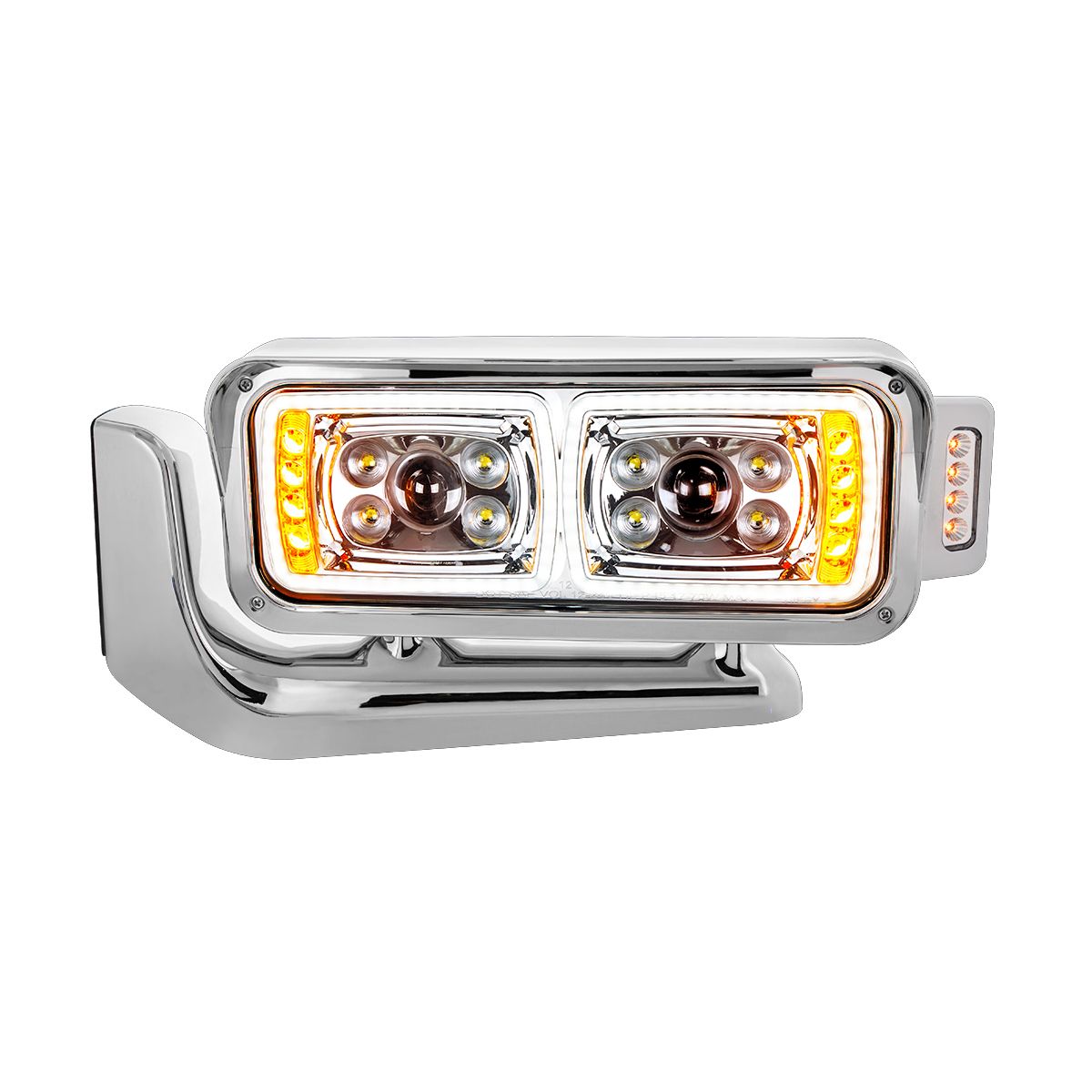 Peterbilt 10 LED Projection Headlight with 8 LED Turn, 100 LED Position Light Bar and 14 LED Side Marker Pod with Mounting Arm