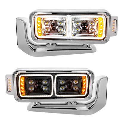 Peterbilt 10 LED Projection Headlight with 8 LED Turn, 100 LED Position Light Bar and 14 LED Side Marker Pod with Mounting Arm