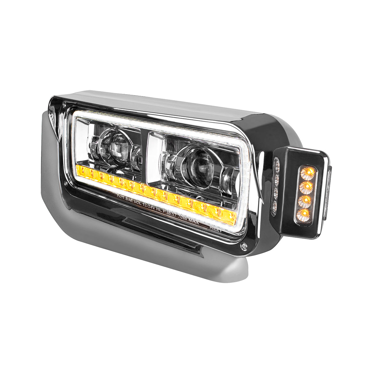 Peterbilt 6 LED Projection Headlight with 14 LED Turn, 98 LED Position Light Bar and 14 LED Side Marker Pod with Mounting Arm