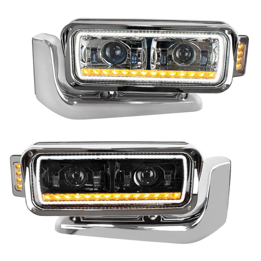 Peterbilt 6 LED Projection Headlight with 14 LED Turn, 98 LED Position Light Bar and 14 LED Side Marker Pod with Mounting Arm