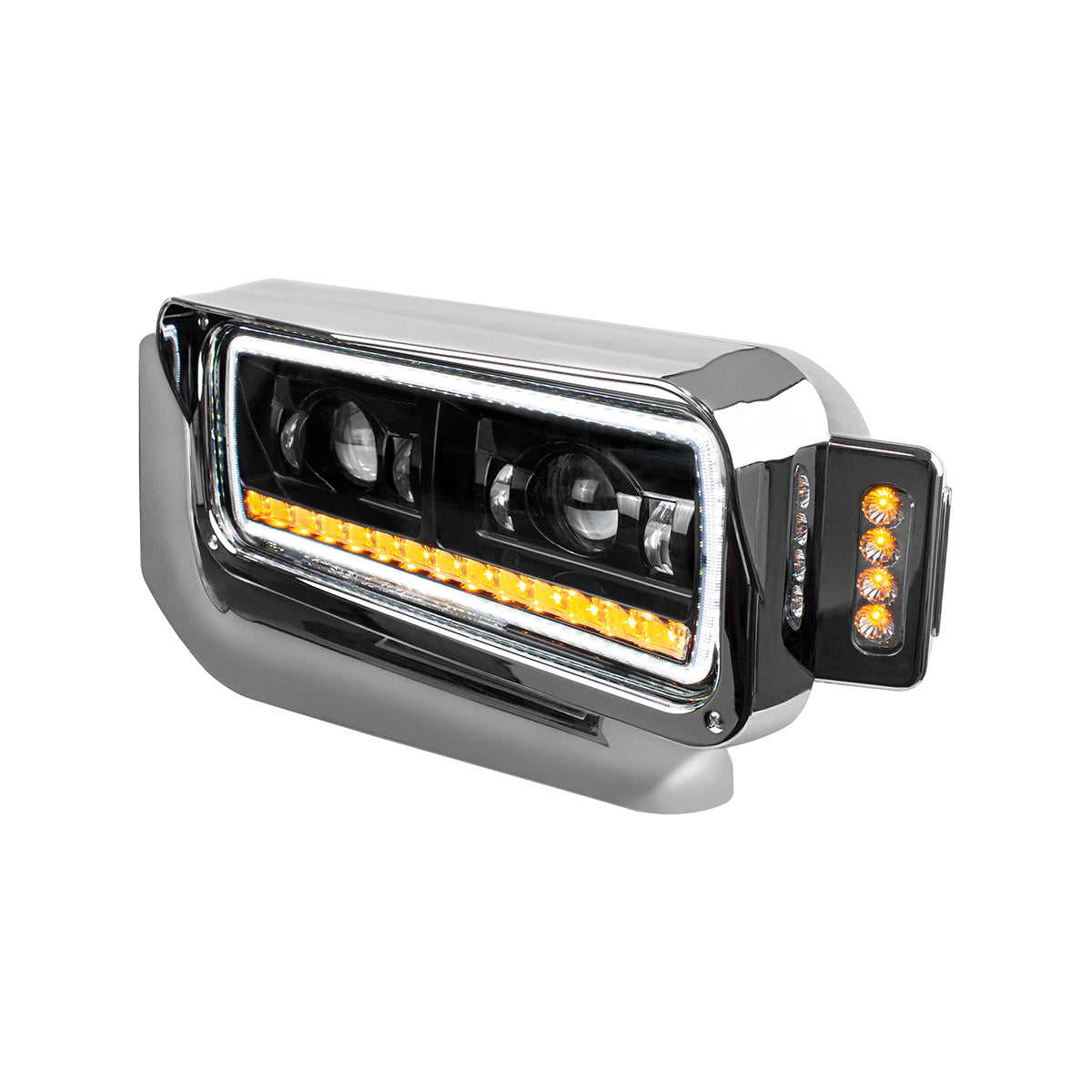 Peterbilt 6 LED Projection Headlight with 14 LED Turn, 98 LED Position Light Bar and 14 LED Side Marker Pod with Mounting Arm