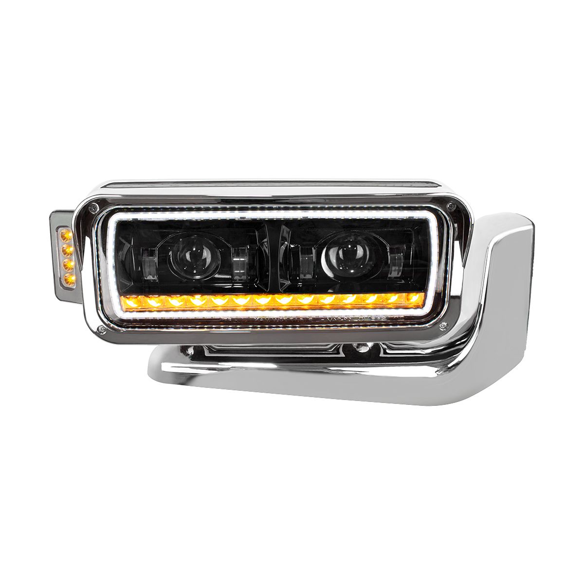Peterbilt 6 LED Projection Headlight with 14 LED Turn, 98 LED Position Light Bar and 14 LED Side Marker Pod with Mounting Arm
