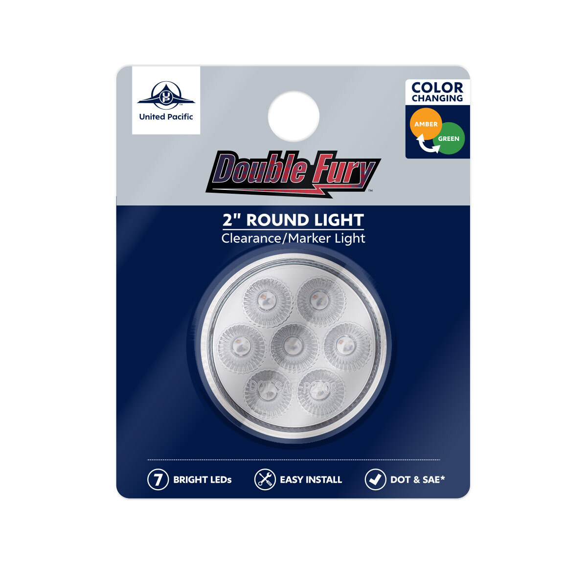 Double Fury Green Auxiliary to Amber Function 7 LED 2" Light
