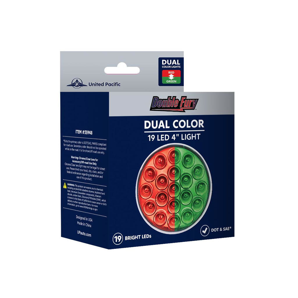 Double Fury Green Auxiliary to Red Primary Dual Function 19 LED 4" Round Light