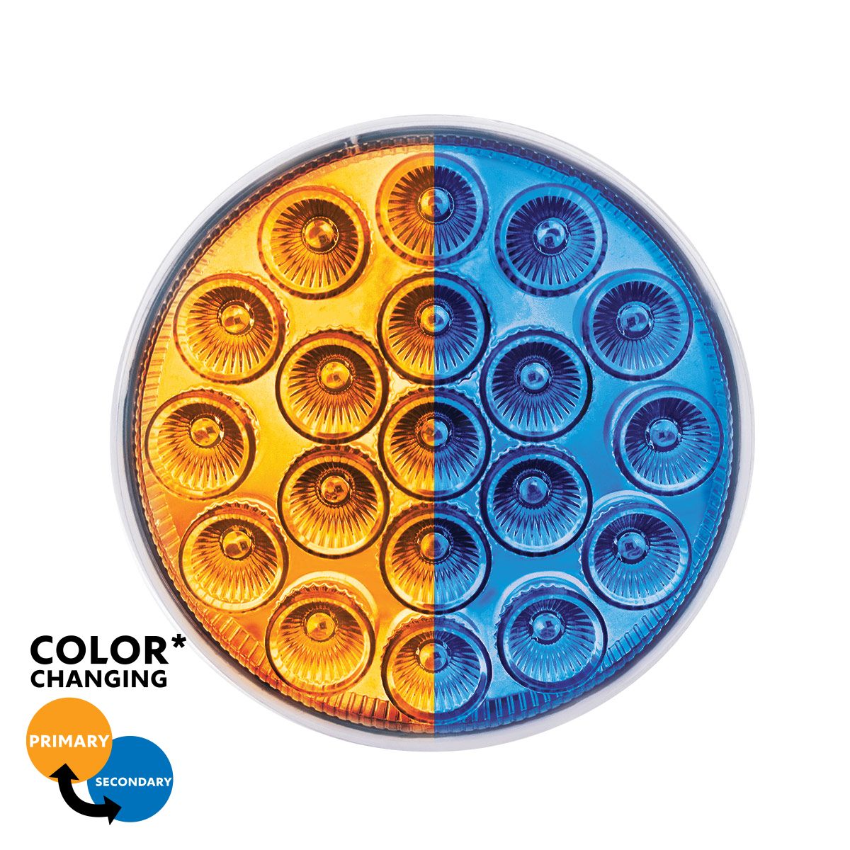 Double Fury Blue Auxiliary to Amber Primary Dual Function 19 LED 4" Round Light