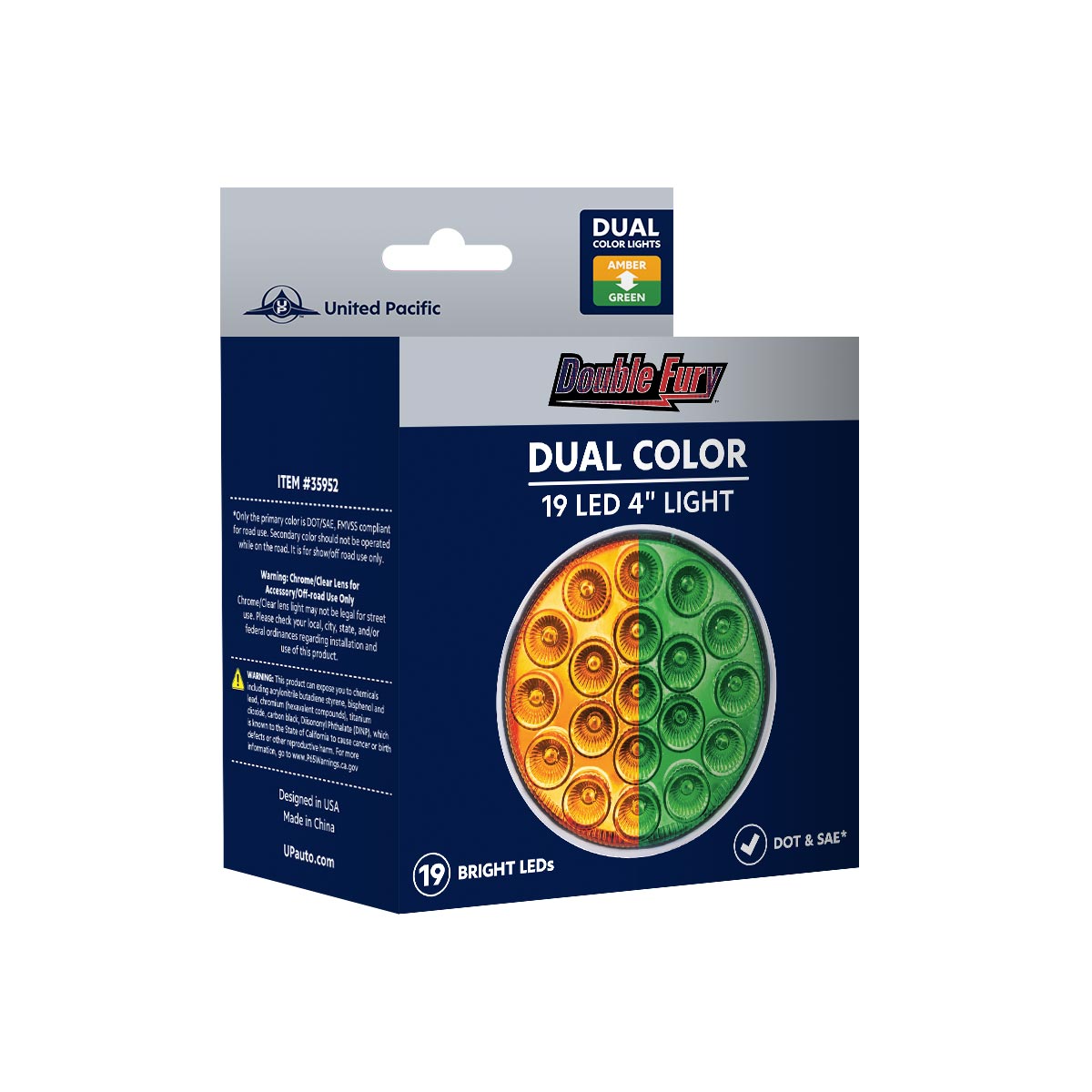 Double Fury Green Auxiliary to Amber Primary Dual Function 19 LED 4" Round Light