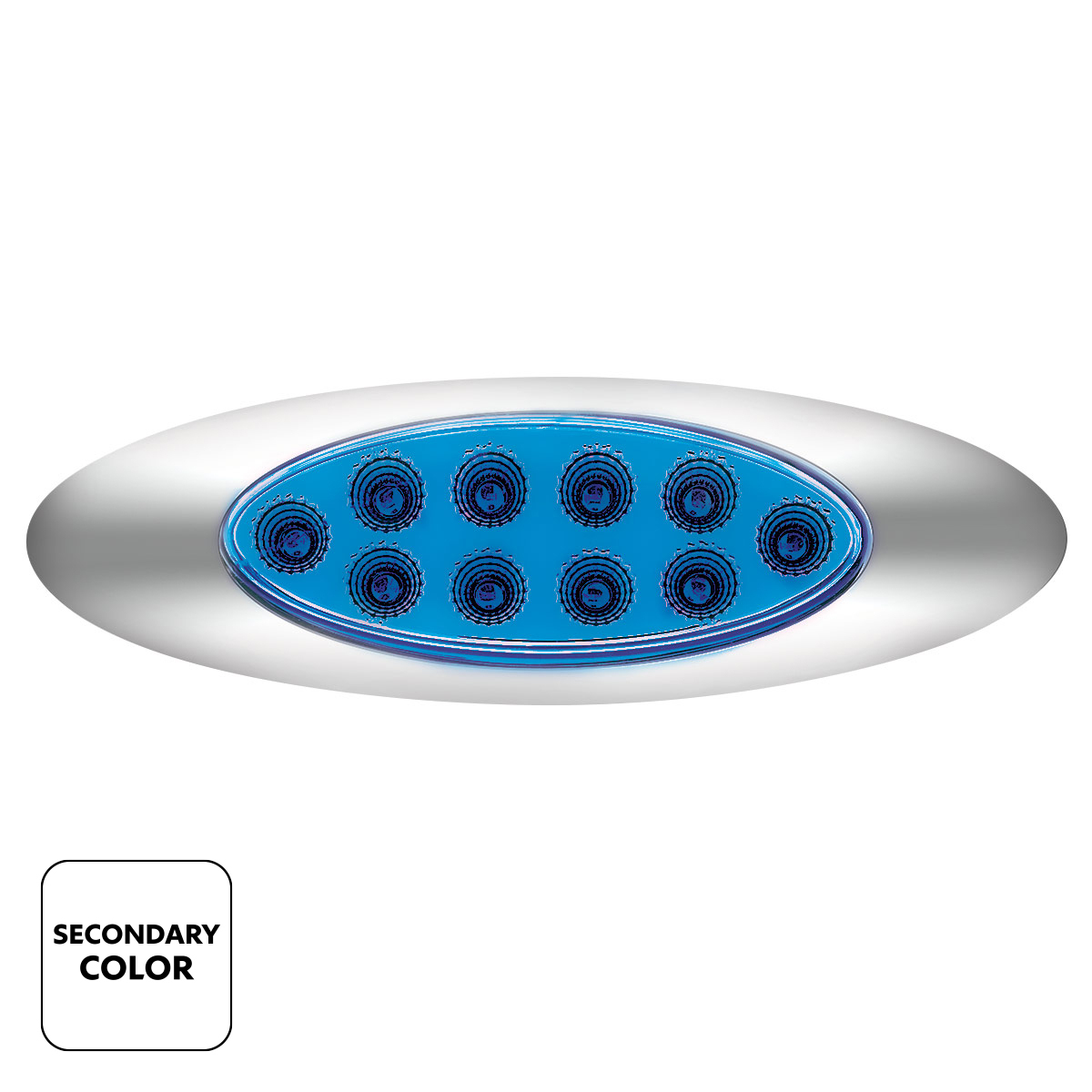 Double Fury Blue Auxiliary to Amber Primary Function 10 LED P1 Style Oval Light with Chrome Bezel