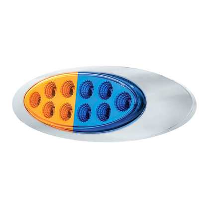 Double Fury Blue Auxiliary to Amber Primary Function 10 LED P1 Style Oval Light with Chrome Bezel