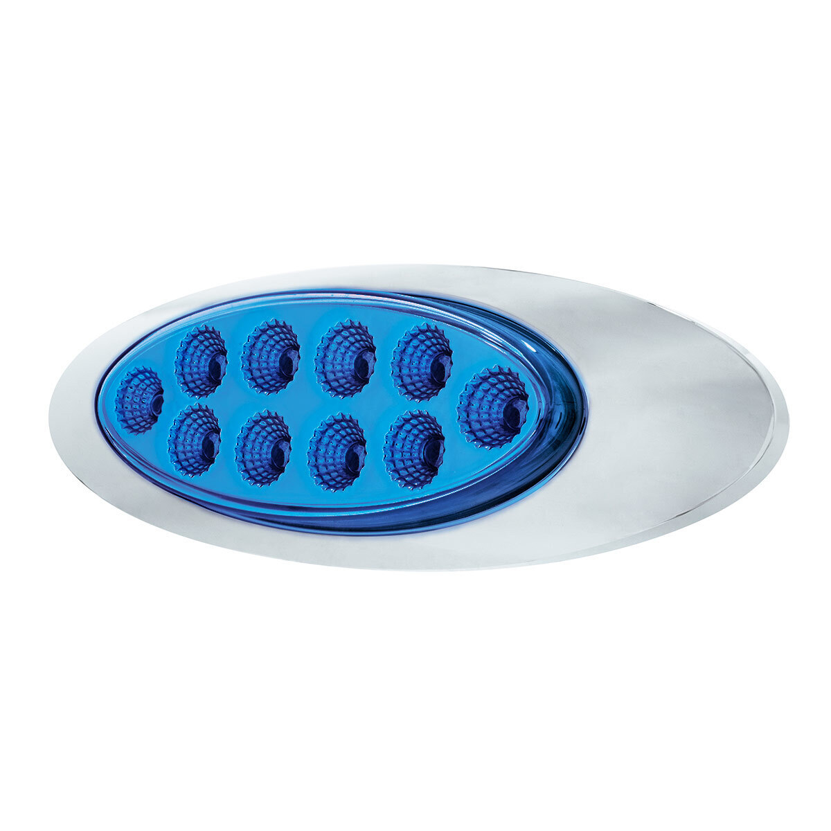 Double Fury Blue Auxiliary to Amber Primary Function 10 LED P1 Style Oval Light with Chrome Bezel
