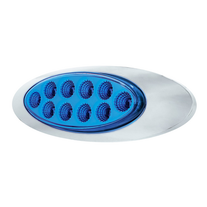 Double Fury Blue Auxiliary to Amber Primary Function 10 LED P1 Style Oval Light with Chrome Bezel