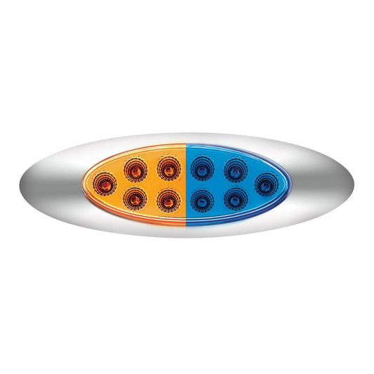 Double Fury Blue Auxiliary to Amber Primary Function 10 LED P1 Style Oval Light with Chrome Bezel