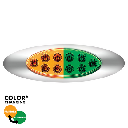 Double Fury Green Auxiliary to Amber Primary Function 10 LED P1 Style Oval Light with Chrome Bezel