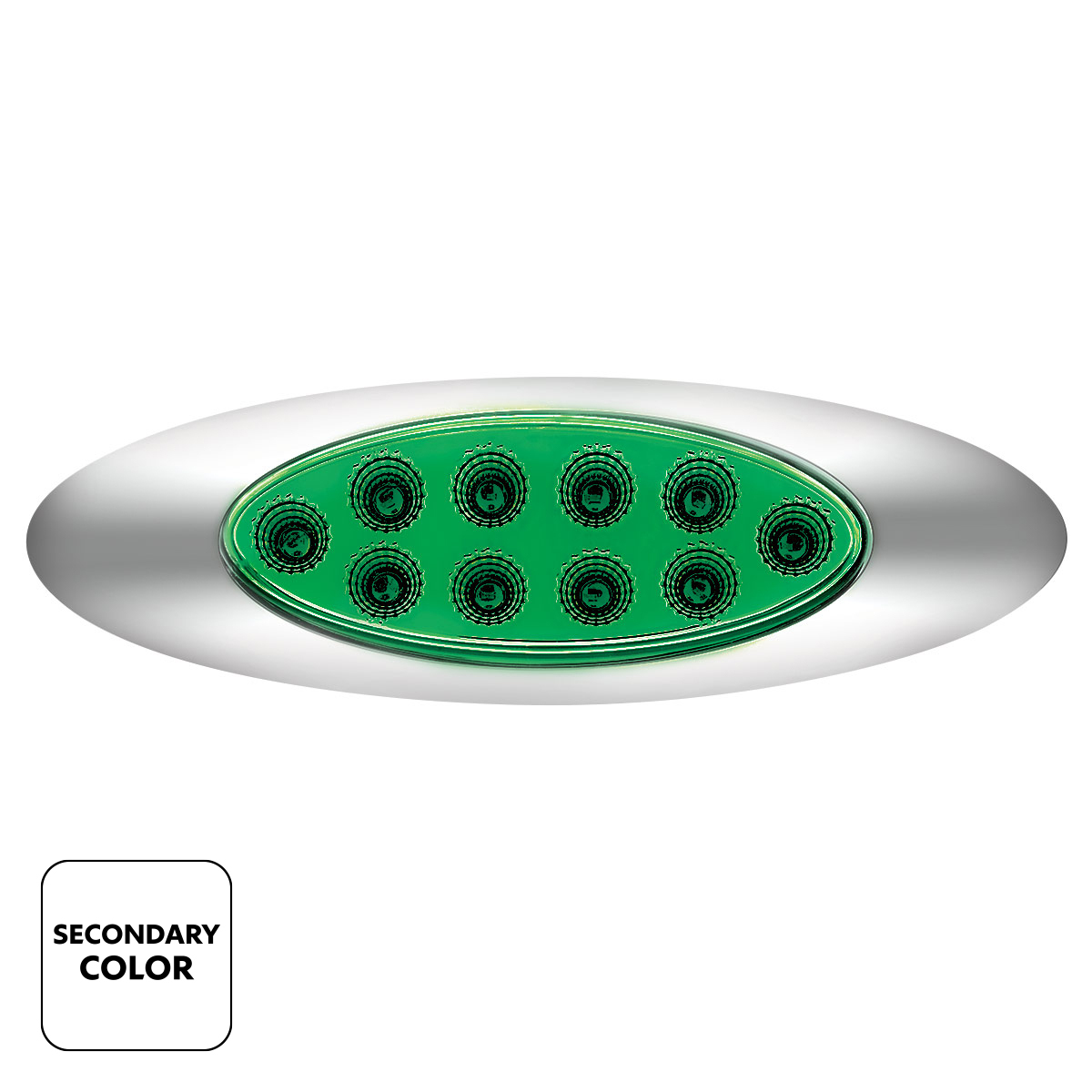 Double Fury Green Auxiliary to Amber Primary Function 10 LED P1 Style Oval Light with Chrome Bezel