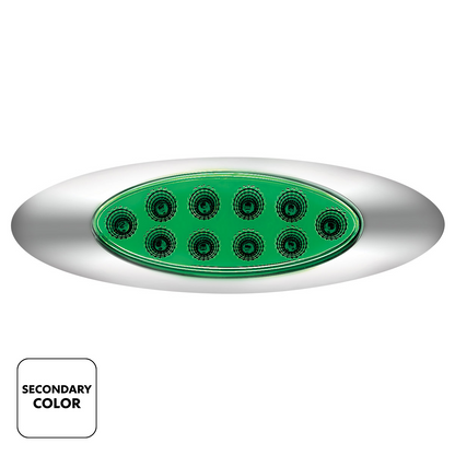 Double Fury Green Auxiliary to Amber Primary Function 10 LED P1 Style Oval Light with Chrome Bezel