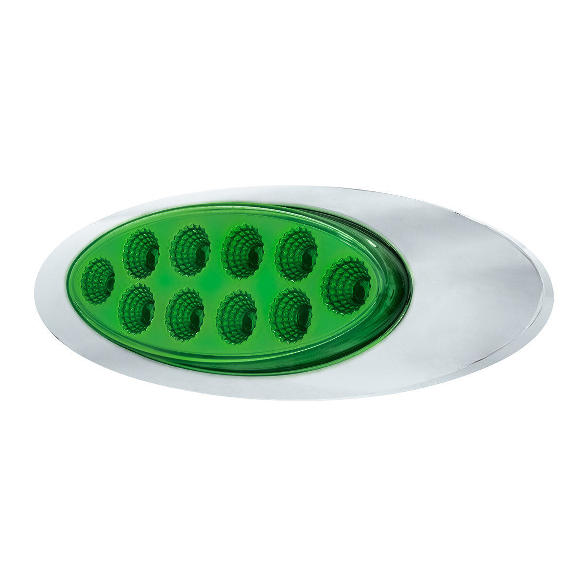 Double Fury Green Auxiliary to Amber Primary Function 10 LED P1 Style Oval Light with Chrome Bezel