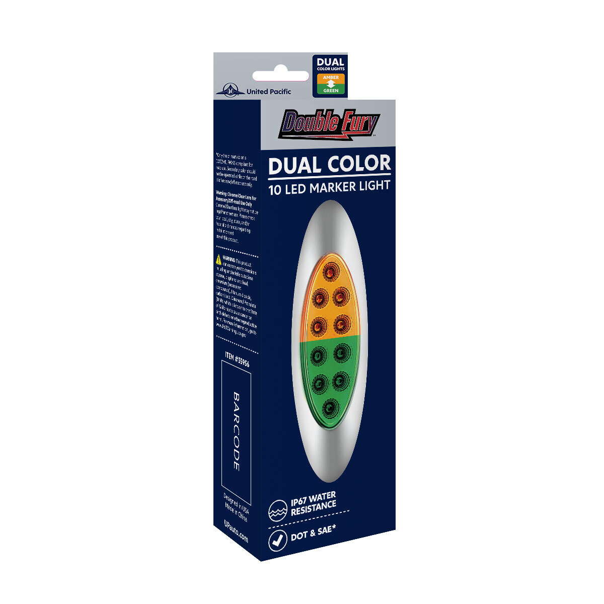 Double Fury Green Auxiliary to Amber Primary Function 10 LED P1 Style Oval Light with Chrome Bezel