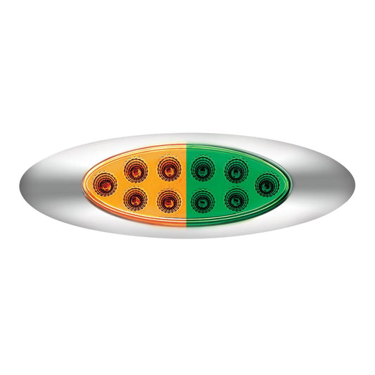Double Fury Green Auxiliary to Amber Primary Function 10 LED P1 Style Oval Light with Chrome Bezel