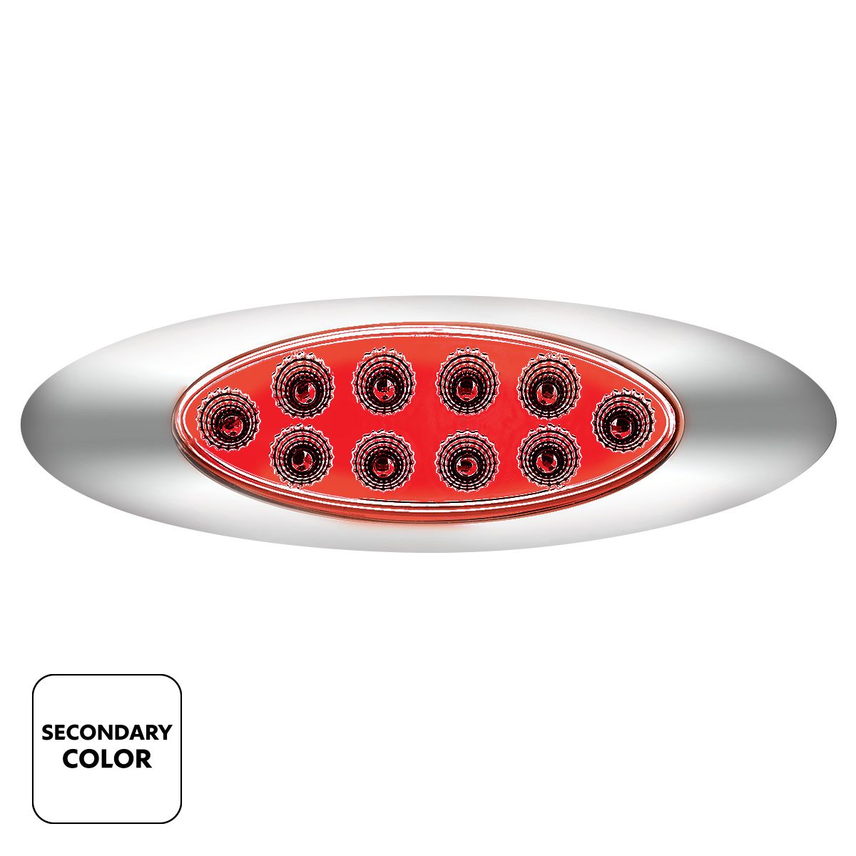 Double Fury Red Auxiliary to Amber Primary Function 10 LED P1 Style Oval Light with Chrome Bezel