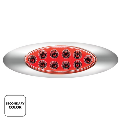 Double Fury Red Auxiliary to Amber Primary Function 10 LED P1 Style Oval Light with Chrome Bezel