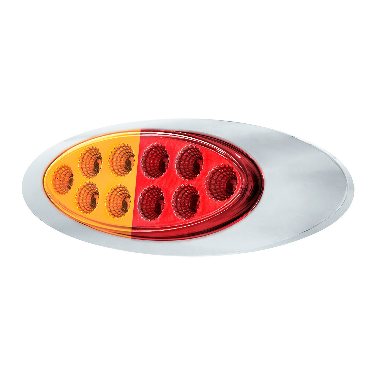 Double Fury Red Auxiliary to Amber Primary Function 10 LED P1 Style Oval Light with Chrome Bezel