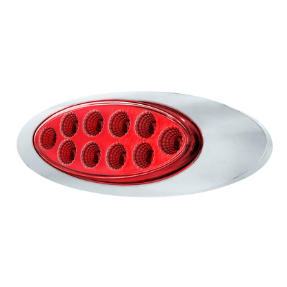 Double Fury Red Auxiliary to Amber Primary Function 10 LED P1 Style Oval Light with Chrome Bezel