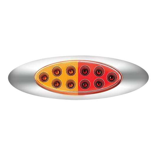 Double Fury Red Auxiliary to Amber Primary Function 10 LED P1 Style Oval Light with Chrome Bezel