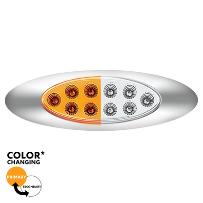 Double Fury White Auxiliary to Amber Primary Function 10 LED P1 Style Oval Light with Chrome Bezel