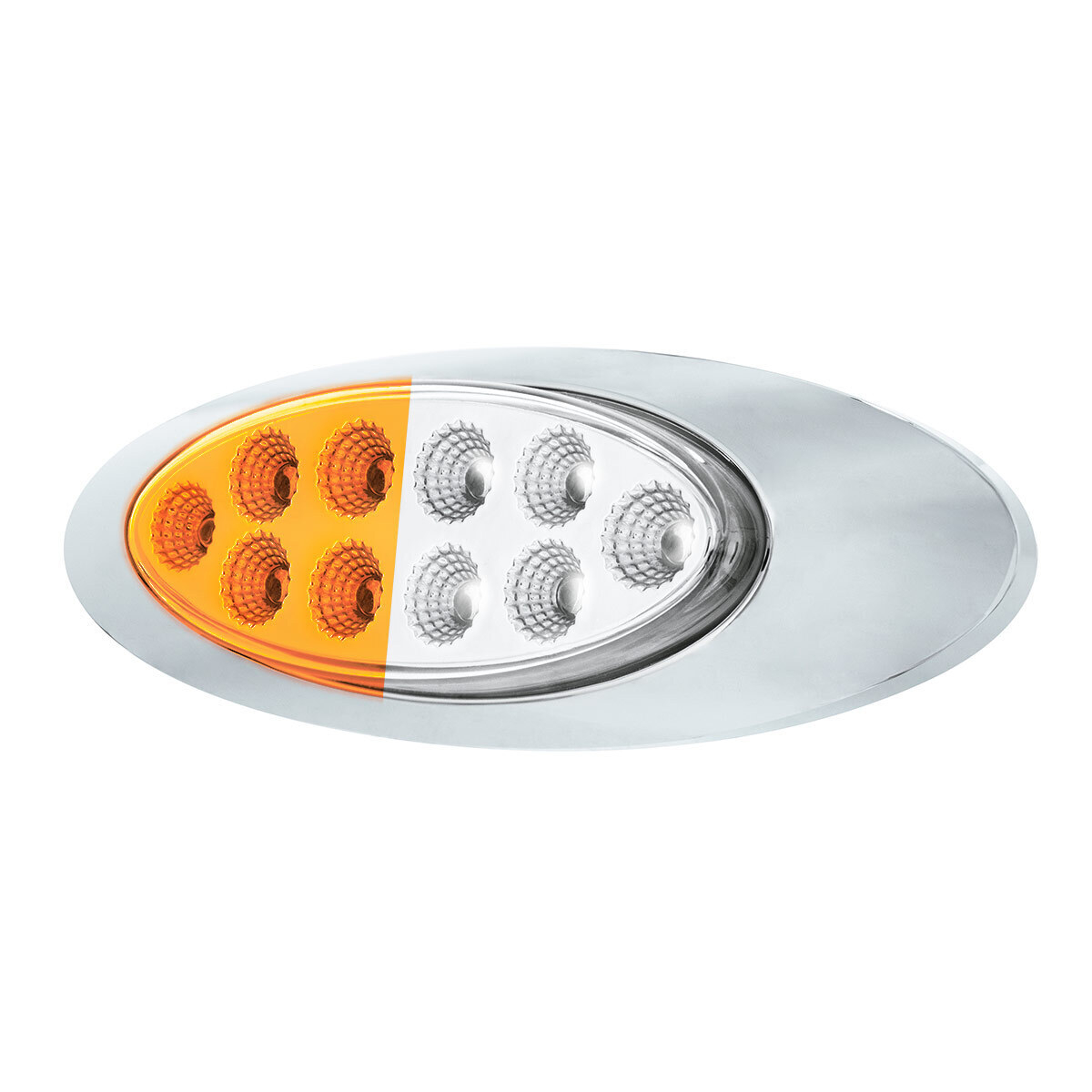 Double Fury White Auxiliary to Amber Primary Function 10 LED P1 Style Oval Light with Chrome Bezel