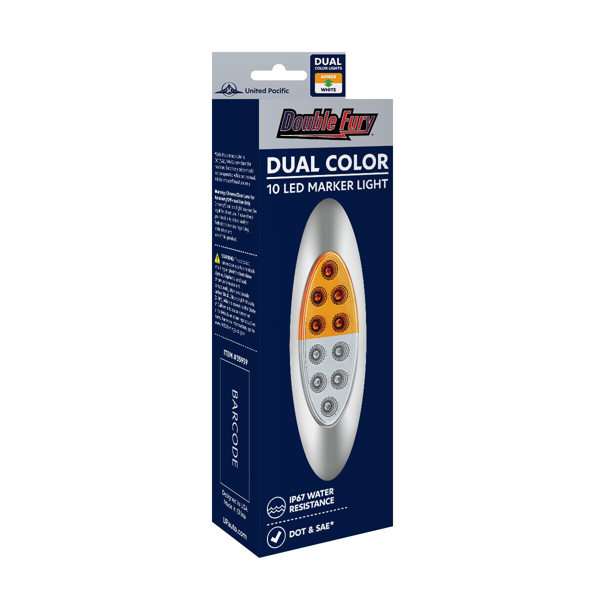 Double Fury White Auxiliary to Amber Primary Function 10 LED P1 Style Oval Light with Chrome Bezel