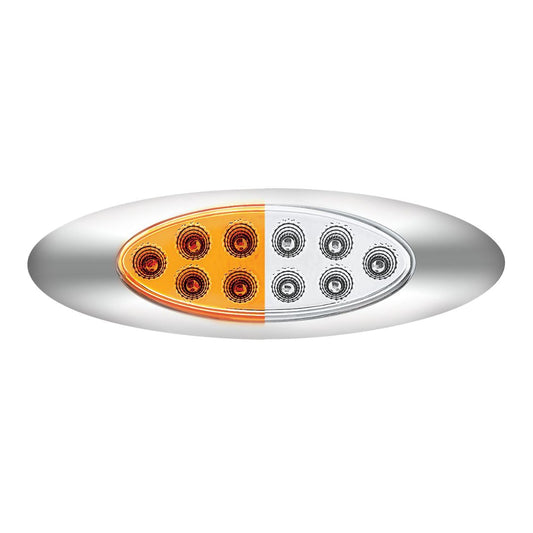 Double Fury White Auxiliary to Amber Primary Function 10 LED P1 Style Oval Light with Chrome Bezel