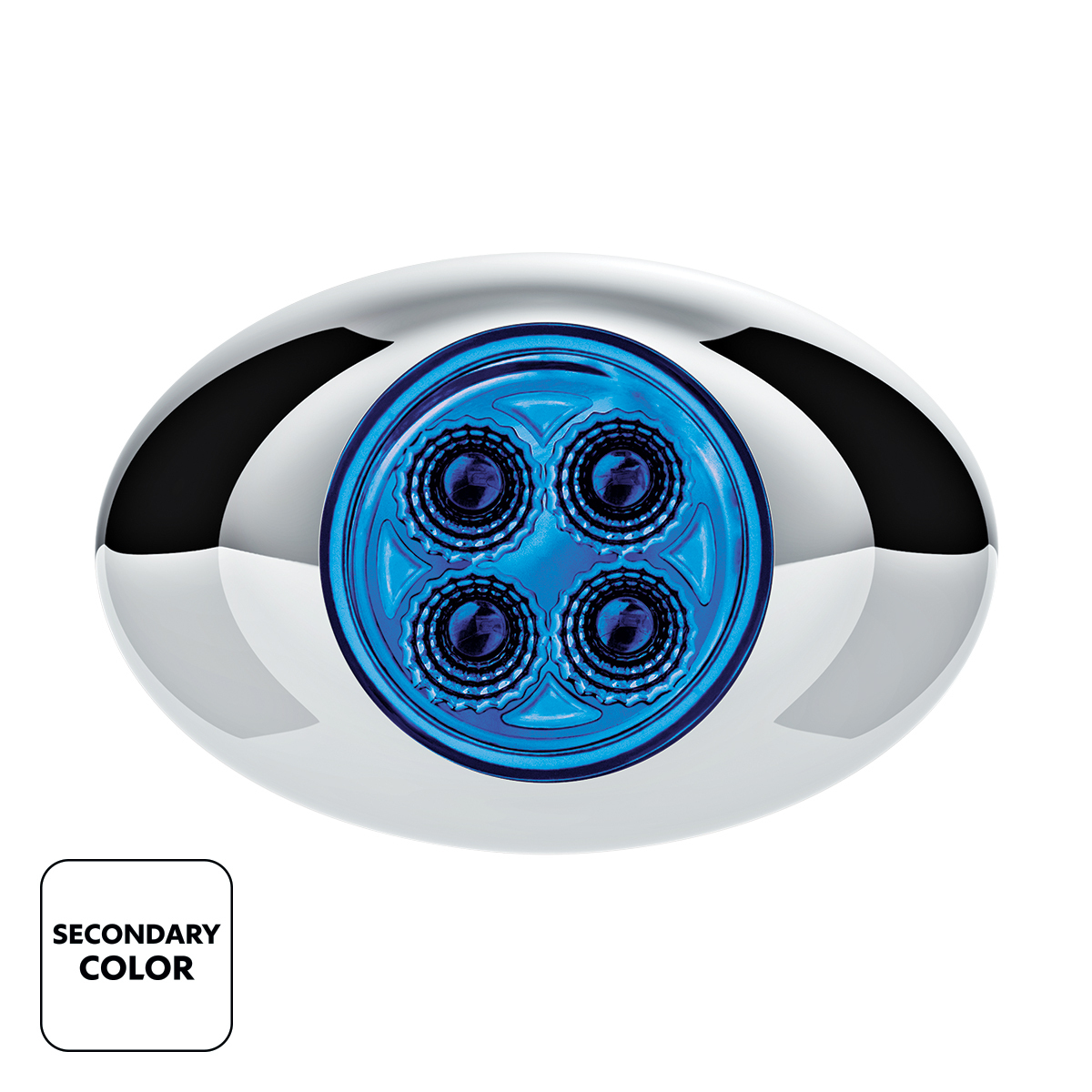 Double Fury Blue Auxiliary to Amber Primary Function 4 LED P3 Style Round Light with Chrome Bezel
