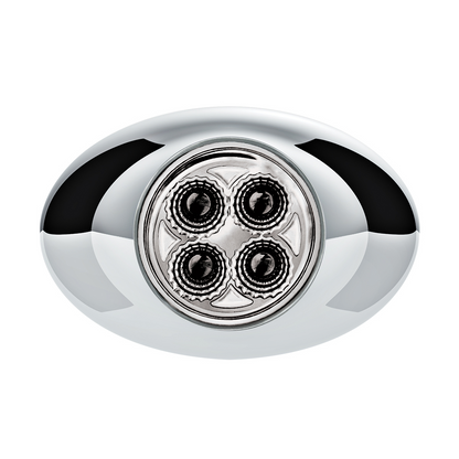 Double Fury Blue Auxiliary to Amber Primary Function 4 LED P3 Style Round Light with Chrome Bezel