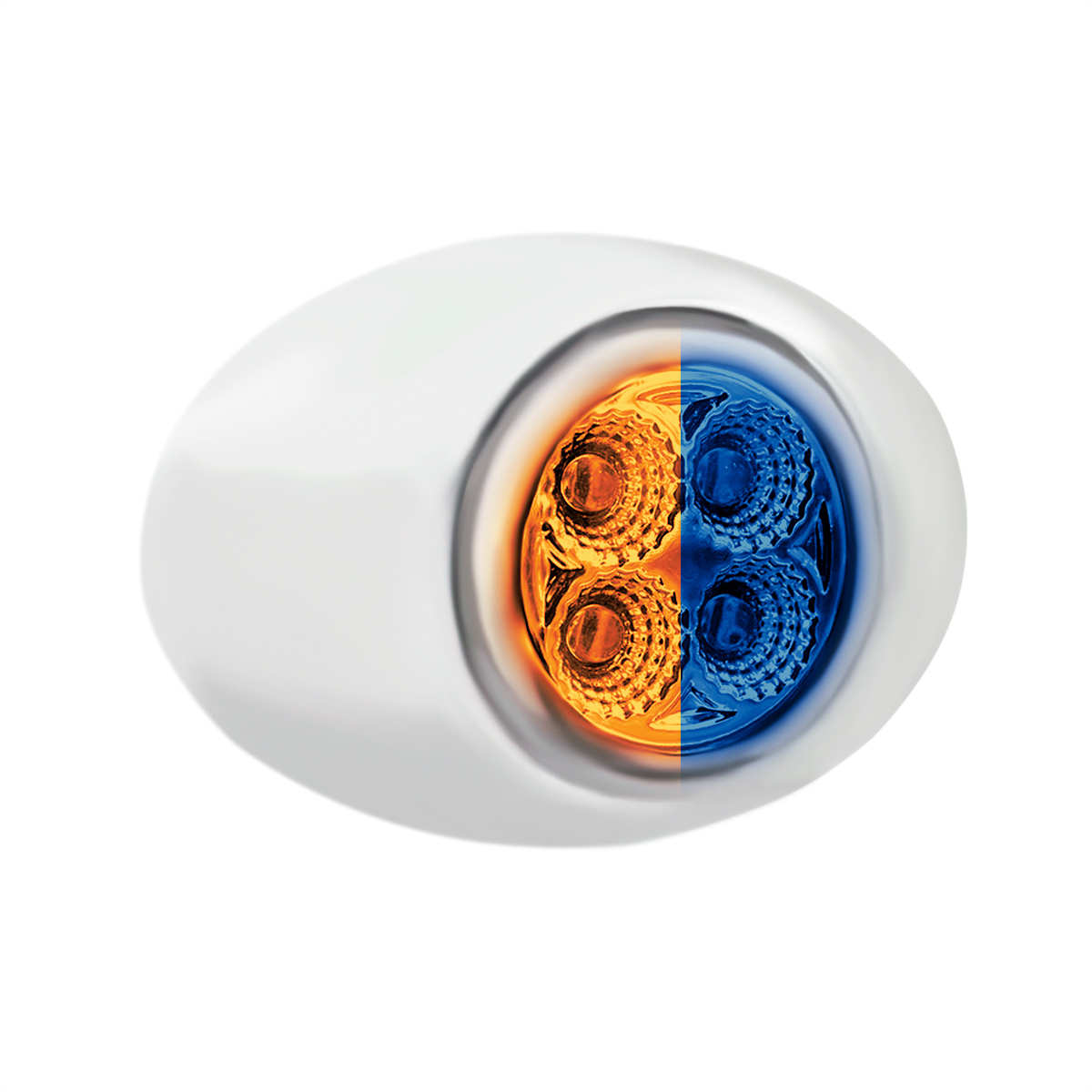Double Fury Blue Auxiliary to Amber Primary Function 4 LED P3 Style Round Light with Chrome Bezel