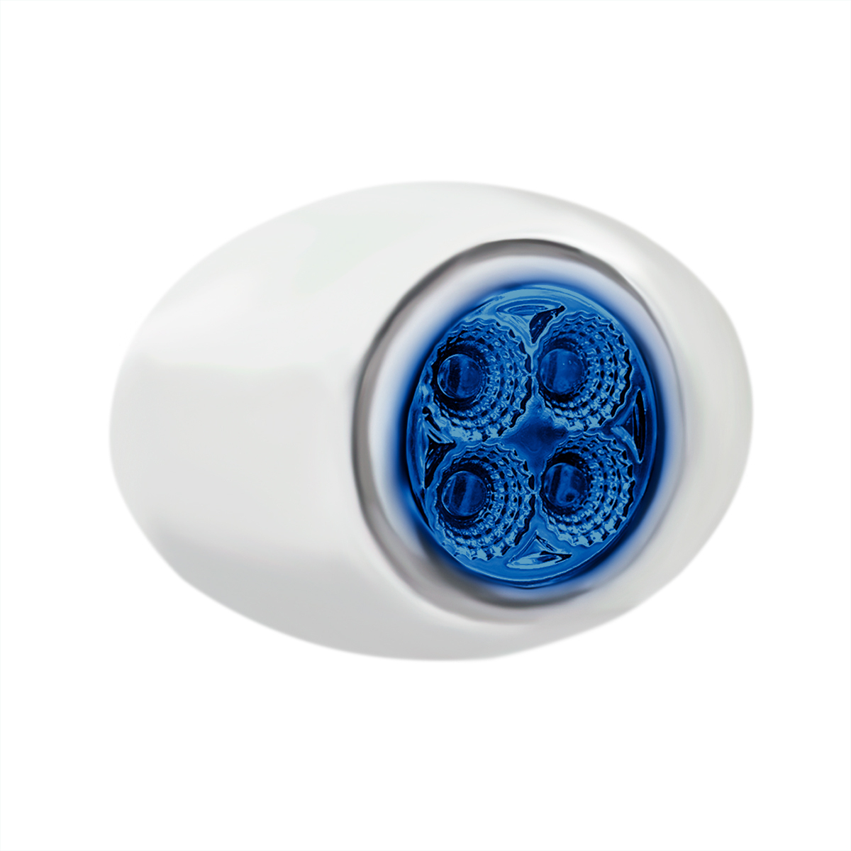 Double Fury Blue Auxiliary to Amber Primary Function 4 LED P3 Style Round Light with Chrome Bezel