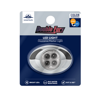 Double Fury Blue Auxiliary to Amber Primary Function 4 LED P3 Style Round Light with Chrome Bezel