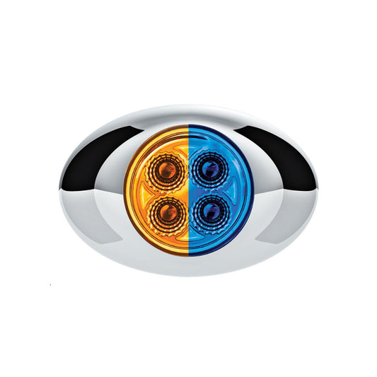 Double Fury Blue Auxiliary to Amber Primary Function 4 LED P3 Style Round Light with Chrome Bezel