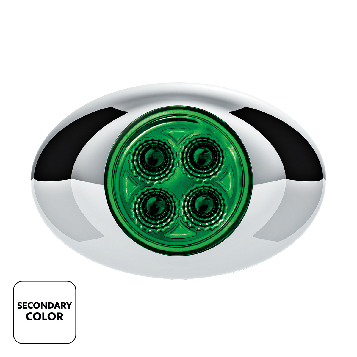 Double Fury Green Auxiliary to Red Primary Function 4 LED P3 Style Round Light with Chrome Bezel