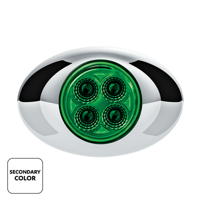 Double Fury Green Auxiliary to Red Primary Function 4 LED P3 Style Round Light with Chrome Bezel