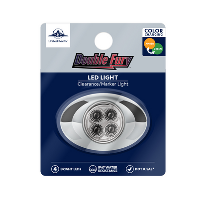 Double Fury Green Auxiliary to Amber Primary Function 4 LED P3 Style Round Light with Chrome Bezel