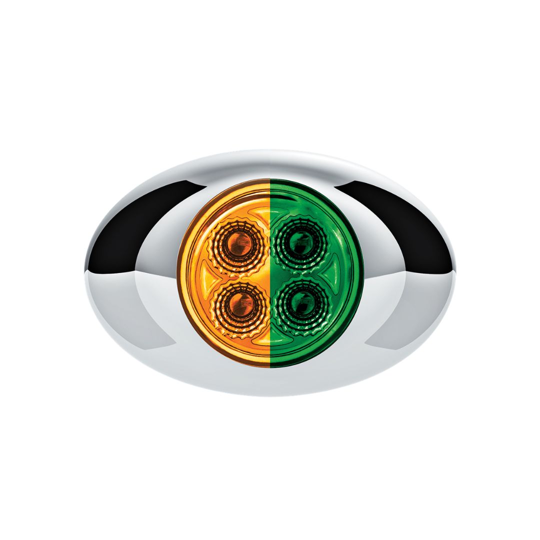 Double Fury Green Auxiliary to Amber Primary Function 4 LED P3 Style Round Light with Chrome Bezel