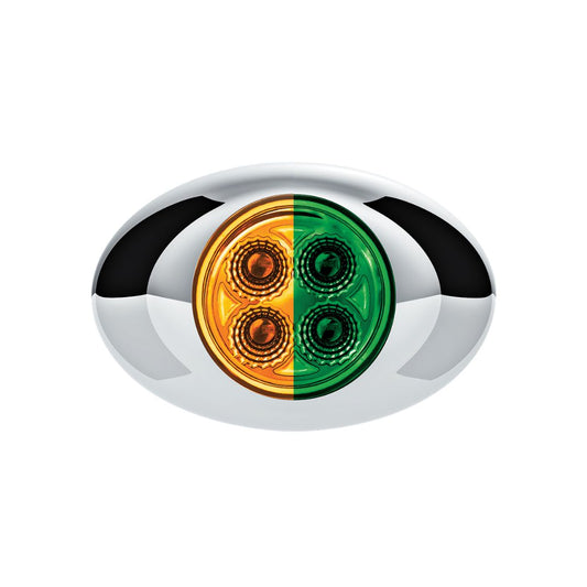 Double Fury Green Auxiliary to Amber Primary Function 4 LED P3 Style Round Light with Chrome Bezel