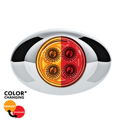 Double Fury Red Auxiliary to Amber Primary Function 4 LED P3 Style Round Light with Chrome Bezel