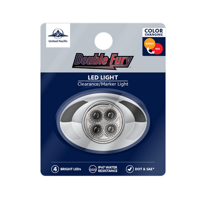 Double Fury Red Auxiliary to Amber Primary Function 4 LED P3 Style Round Light with Chrome Bezel