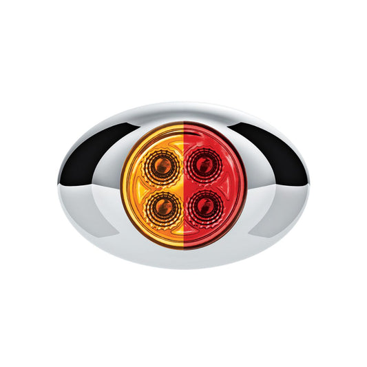 Double Fury Red Auxiliary to Amber Primary Function 4 LED P3 Style Round Light with Chrome Bezel