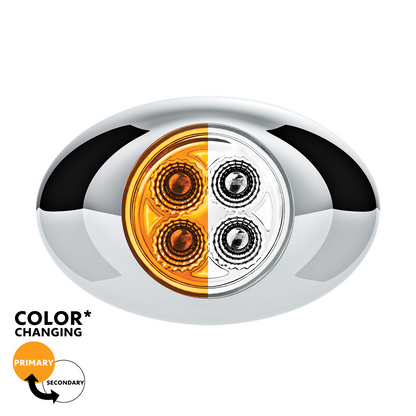 Double Fury White Auxiliary to Amber Primary Function 4 LED P3 Style Round Light with Chrome Bezel