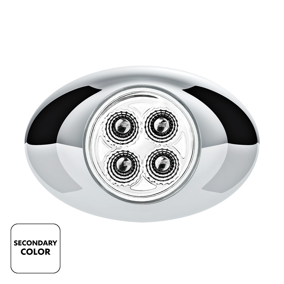 Double Fury White Auxiliary to Red Primary Function 4 LED P3 Style Round Light with Chrome Bezel