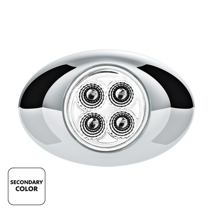 Double Fury White Auxiliary to Red Primary Function 4 LED P3 Style Round Light with Chrome Bezel